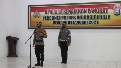 Pimpin Upacara Kenaikan Pangkat 78 Anggotanya, Ini Pesan Kapolres Inhil