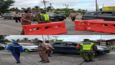 Koramil 12/Pwk Sabak Auh bersama Tim Gabungan Laksanakan Penyekatan PPKM di Posko Desa Belading