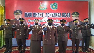 Kajari Pelalawan Melaksanakan Upacara Peringatan Hari Bhakti Adhyaksa Ke-61 Tahun Secara Virtul
