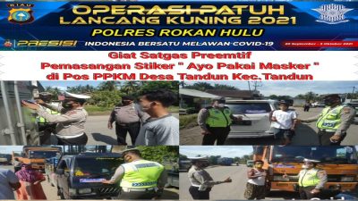 Polres Rokan Hulu Giat Operasi Patuh Tertip Lalu Lintas Epektifkan Prokes di Pos PPKM Tandun
