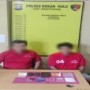 Ket : 2 tersangka diduga pelaku beserata barang bukti shabu di amankan Satres Narkoba Polres Rohul (foto/Istimewa)