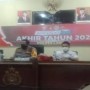 Teks foto : Kapolres didampingi Kasat Narkoba, Kasat Reskrim dan Kasat Lantas Polres Langsa gelar koferensi pers akhir tahun 2021 di Aula Mapolres Langsa (foto/Susi).