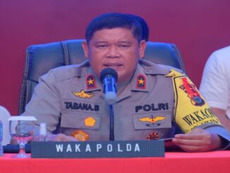 Teks foto : Wakapolda Riau Brigjen Pol Tabana Bangun memimpin langsung press release akhir tahun 2021
