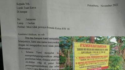 Layangkan Mosi Tidak Percaya, Warga Minta Copot Ketua RW 18 Kelurahan Tuah Karya