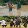 Teks foto : Tim satgas banjir terlihat sedang membantu evakuasi dan menyelamatkan warga (Istimewa).