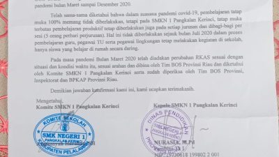 Kepala Sekolah SMKN 1 Pangkalan Kerinci Diduga Korupsi Dana Bos Tahun 2020