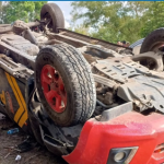 Mobil Dinas SPN Tjilik Riwut Terbalik