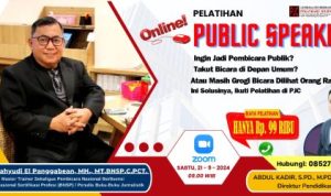 Teks foto; Brosur online pelatihan Public Speaking Lembaga Pendidikan Wartawan Pekanbaru Journalist Center