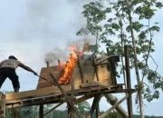 Polsek Pangean Tertibkan Tambang Ilegal, Enam Rakit PETI Dimusnahkan