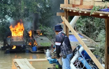 145 Rakit PETI di Kuansing Dimusnahkan Aparat