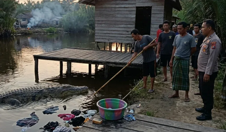 Cuci Pakaian di Tepi Sungai, Wanita di Siak Tewas Diterkam Buaya