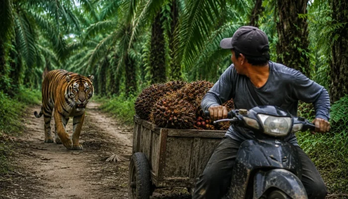 Harimau Sumatra Kembali Muncul di Kebun Sawit Warga Sungai Apit, Pekerja Nyaris Diterkam