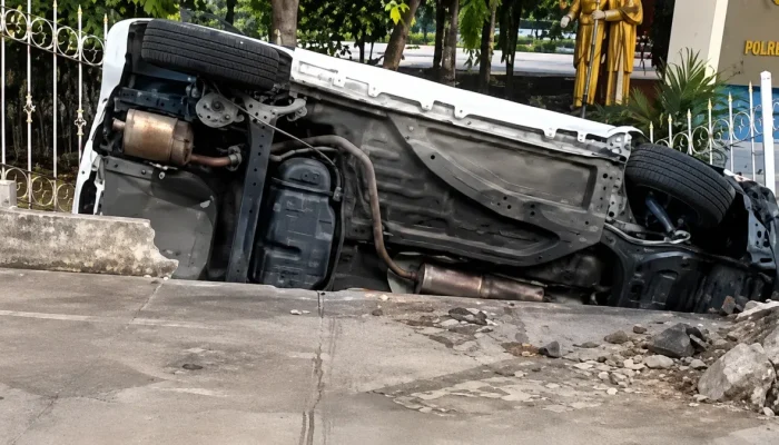 Honda Brio Tabrak Pagar Taman Budaya Riau, Polisi Selidiki Penyebab Kecelakaan
