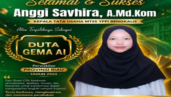 Kepala MTs YPPI Bengkalis Sambut Prestasi Anggi Savhira, Lolos Duta Gema AI Riau 2026
