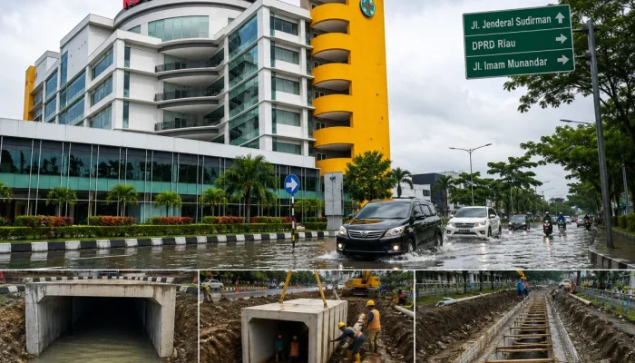 Pemprov Riau dan Pemko Pekanbaru Bangun Box Culvert, Banjir Jalan Sudirman Ditargetkan Berakhir